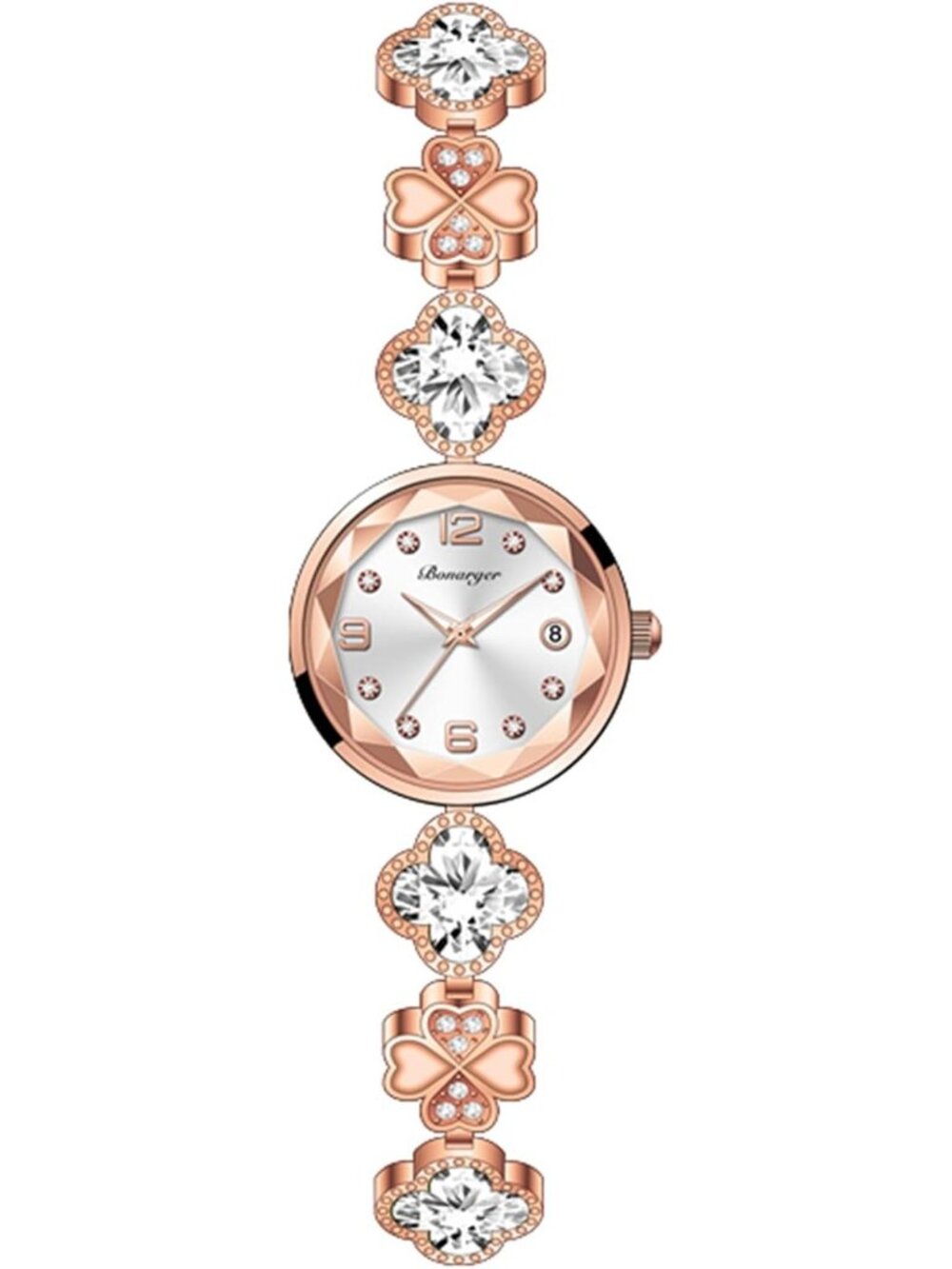 Women's Rose Gold Analog Quartz Vintage Hollow Four Leaf Chain Bracelet Watch